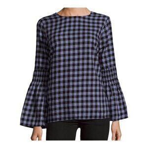 Beachlunchlounge Roberta Black Blue Gingham Bell Sleeve Flannel‎ Top Women Large